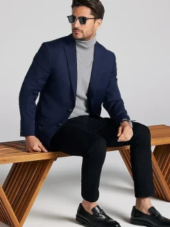 Sport Coats|Sport Coats-Pronto Uomo Platinum Modern Fit Wool Blend Blazer Black Solid