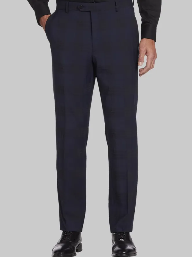 Big & Tall Pants|Big & Tall Suits-Awearness Kenneth Cole Modern Fit Wool Blend Suit Pants Blue Plaid