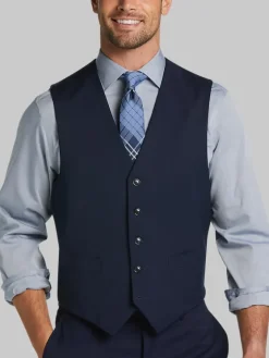 Big & Tall Suits|Vests-Tommy Hilfiger Modern Fit Wool Blend Suit Vest Black