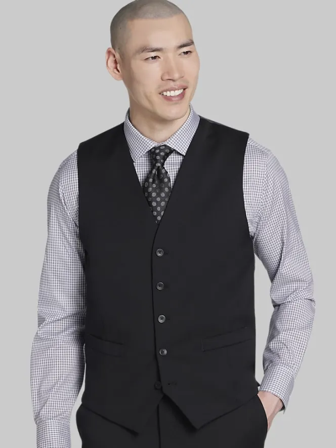 Big & Tall Suits|Vests-Awearness Kenneth Cole Modern Fit Wool Blend Suit Vest Black Solid