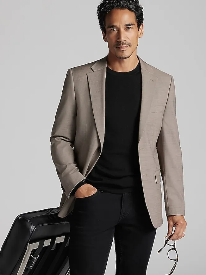 3-piece Suits|Suit Separates-Tommy Hilfiger Modern Fit Wool Blend Suit Jacket Black/White Sharkskin