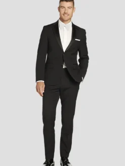 Tuxedos|Big & Tall Suits-Tommy Hilfiger Modern Fit Wool Blend Tuxedo Jacket Formal Black