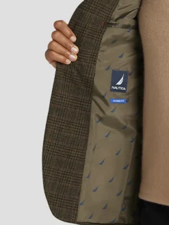 Sport Coats|Sport Coats-Nautica Modern Fit Wool Blend Tweed Sport Coat Olive Plaid