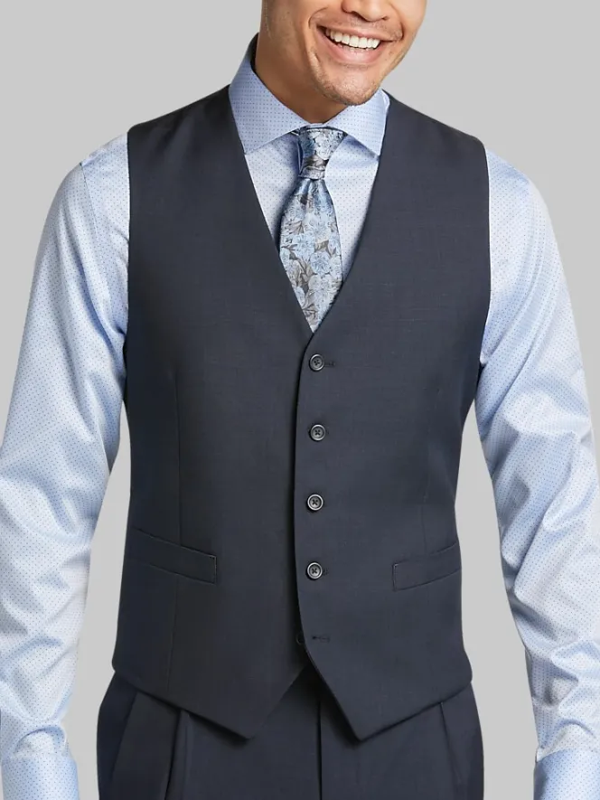 3-piece Suits|Suit Separates-Pronto Uomo Platinum Modern Fit Wool Suit Vest Navy Sharkskin