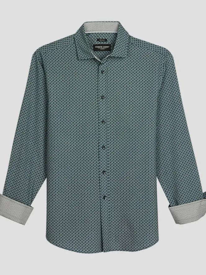 Button Up Shirts|Long Sleeve Button Up Shirts-Pronto Uomo Modern Fit Woven Casual Button Up Shirt Green