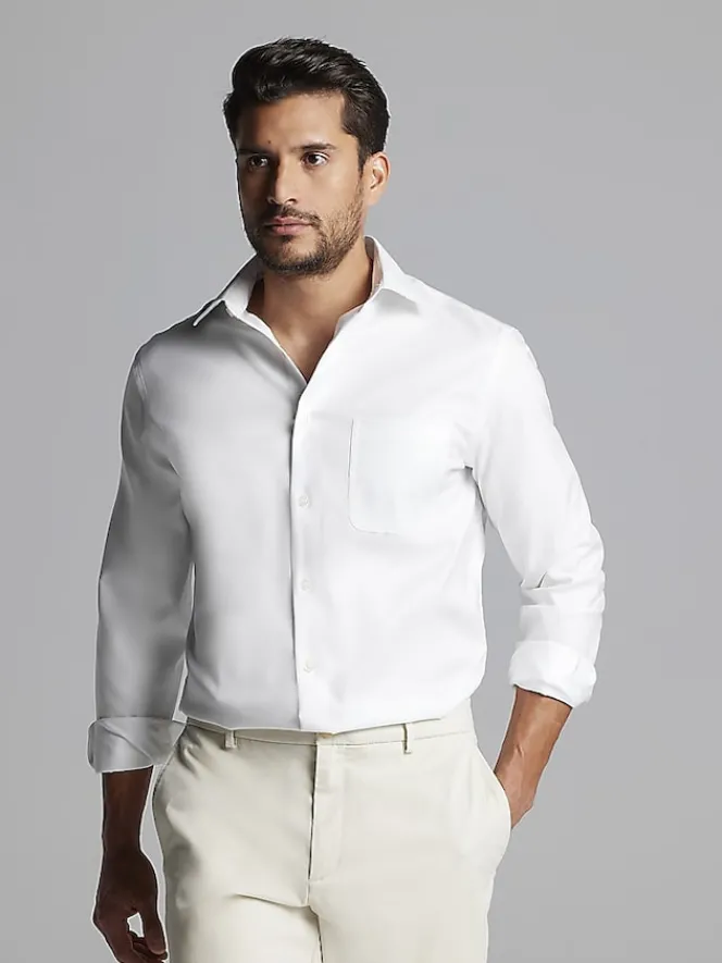 Dress Shirts|Solid Dress Shirts-Joseph Abboud Modern Fit Wrinkle-Resistant 100% Cotton Dress Shirt Black Solid