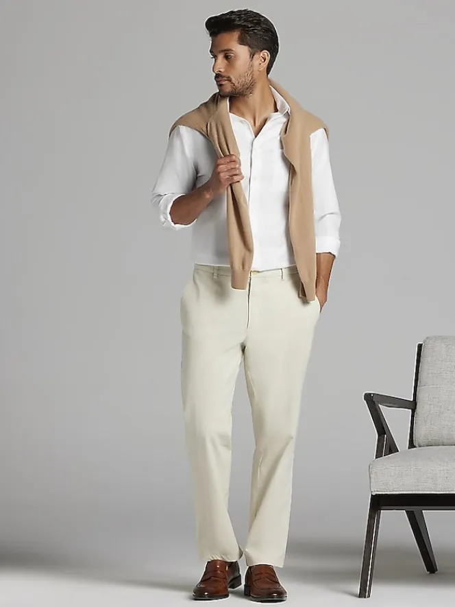 Dress Shirts|Solid Dress Shirts-Joseph Abboud Modern Fit Wrinkle-Resistant 100% Cotton Dress Shirt Black Solid