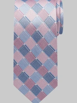 Ties-Pronto Uomo Narrow Check Silk Tie Pnk Grid