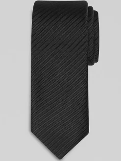 Ties-Egara Narrow Faille Stripe Tie Black
