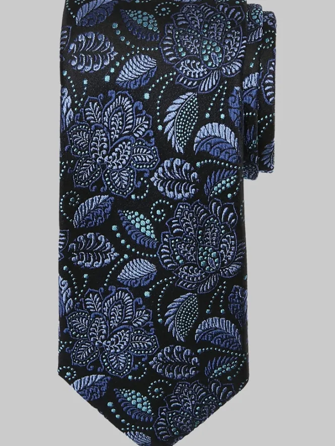 Ties-Pronto Uomo Narrow Fantasy Floral Silk Tie Black
