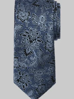 Ties-Pronto Uomo Narrow Filetto Floral Silk Tie Navy