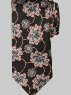 Ties-Joseph Abboud Narrow Floral Motif Silk Tie Black