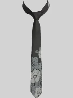 Ties-Egara Narrow Floral Panel Tie Black