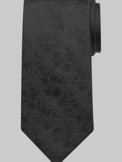 Ties-Joseph Abboud Narrow Floral Silk Tie Black