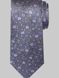 Ties-Pronto Uomo Narrow Floral Silk Tie Plum/Blu Floral