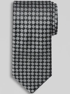 Ties-Joseph Abboud Narrow Geomtric Floral Medalion Tie Black