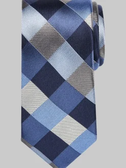 Ties-Awearness Kenneth Cole Narrow Gingham Patchwork Silk Tie Navy