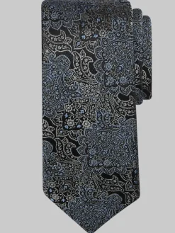Ties-Joseph Abboud Narrow Ornamental Floral Brocade Tie Black