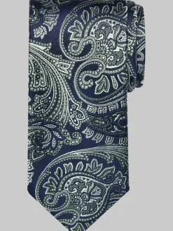 Ties-Awearness Kenneth Cole Narrow Paisley Motif Floral Silk Tie Olive