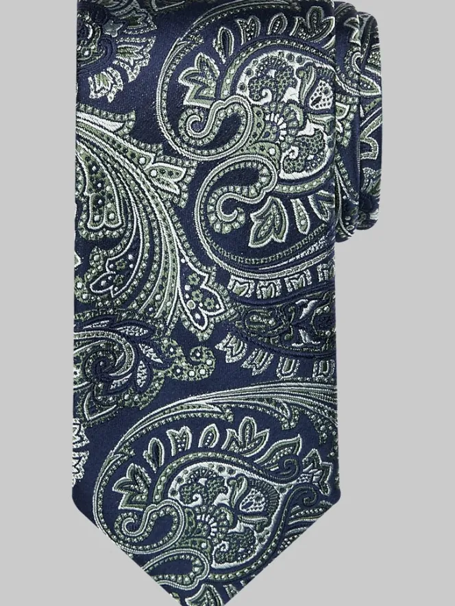 Ties-Awearness Kenneth Cole Narrow Paisley Motif Floral Silk Tie Olive