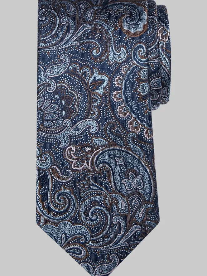 Ties-Joseph Abboud Narrow Paisley Silk Tie Brown
