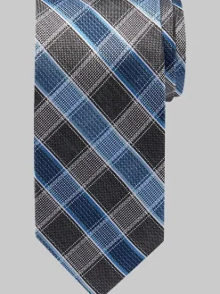 Ties-Pronto Uomo Narrow Plaid Silk Tie Blu Pld
