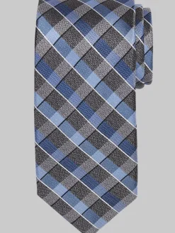 Ties-Pronto Uomo Narrow Plaid Silk Tie Blue/Char Plaid
