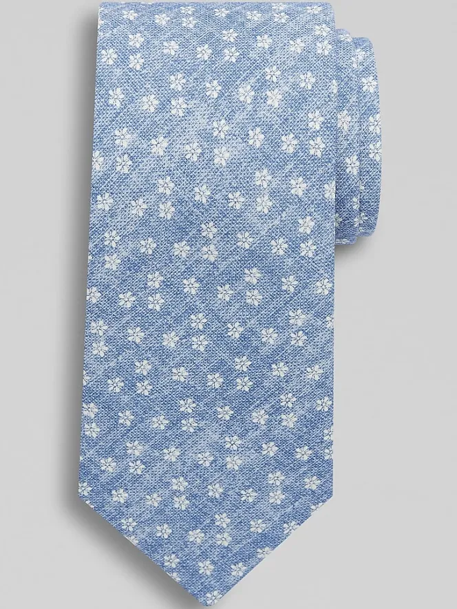 Ties-Joseph Abboud Narrow Simple Floral Tie Light Blue