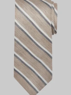Ties-Pronto Uomo Narrow Stripe Linen Tie Taupe