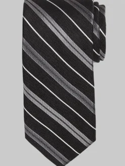 Ties-Pronto Uomo Narrow Stripe Silk Tie Black/Char