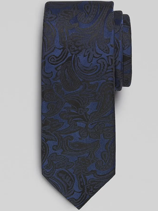 Ties-Egara Narrow Vine Paisley Tie Navy