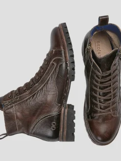 Boots-Bedstu Old Bowen Trek Leather Side Zip Lace-up Boots Brown