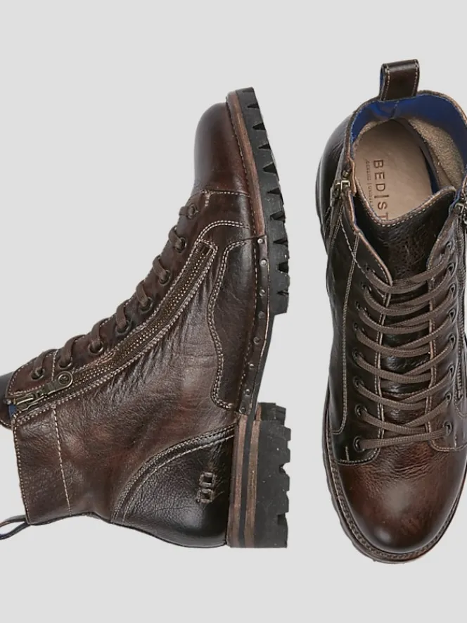 Boots-Bedstu Old Bowen Trek Leather Side Zip Lace-up Boots Brown
