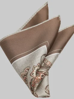 Formal Accessories|Pocket Squares-Joseph Abboud Paisley Botanical Silk Pocket Square Brown