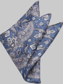 Formal Accessories|Pocket Squares-Joseph Abboud Paisley Lattice Silk Pocket Square Navy