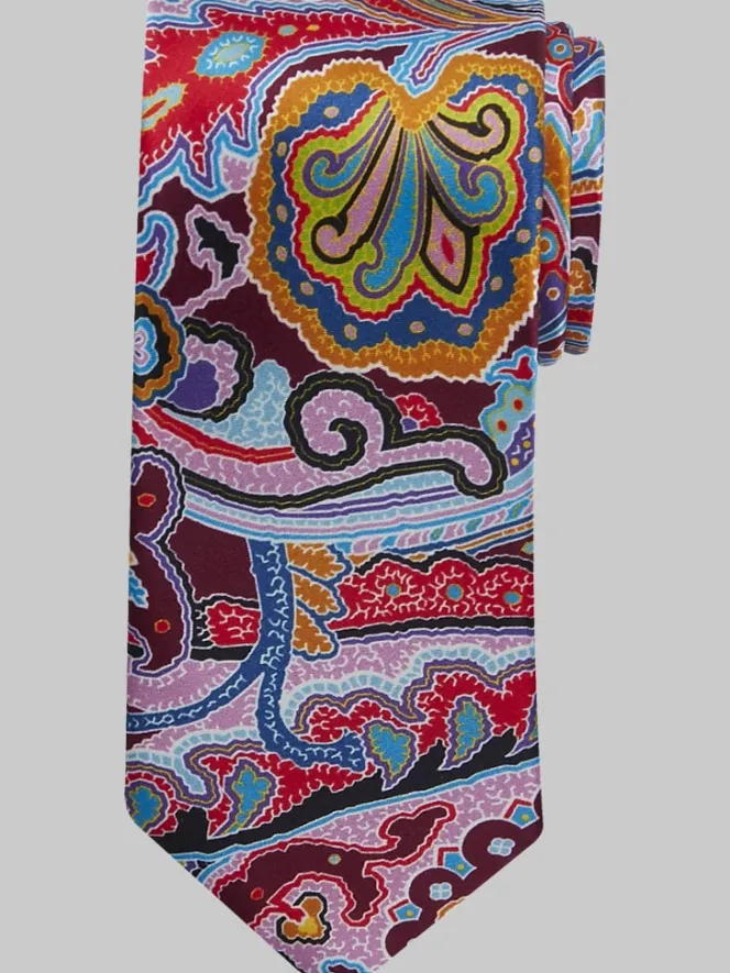 Ties-Joseph Abboud Paisley Motif Silk Tie Plum