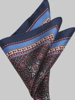 Formal Accessories|Pocket Squares-Joseph Abboud Paisley Silk Pocket Square Blk/Silver