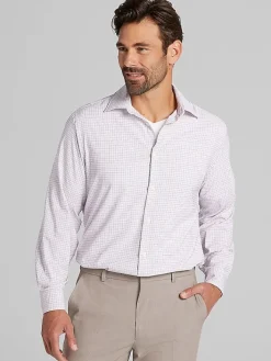 Patterned Dress Shirts|Designer Dress Shirts-Joseph Abboud Performance Small Plaid Dress Shirt Grey