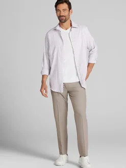 Patterned Dress Shirts|Designer Dress Shirts-Joseph Abboud Performance Small Plaid Dress Shirt Grey