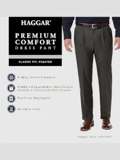 Dress Pants-Haggar Premium Comfort Classic Fit Pleat Front Pant Black