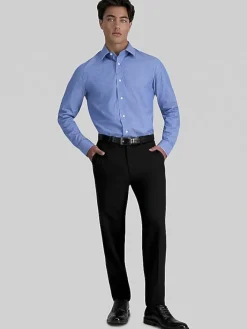 Patterned Dress Shirts|Designer Dress Shirts-Haggar Premium Comfort Slim Fit Dobby Dress Shirt Blue