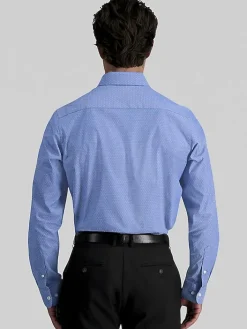 Patterned Dress Shirts|Designer Dress Shirts-Haggar Premium Comfort Slim Fit Dobby Dress Shirt Blue