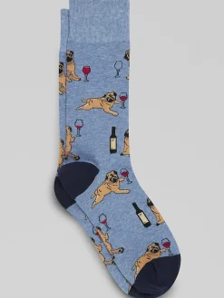 Socks-Egara Pug Wine Socks Chambray Heather