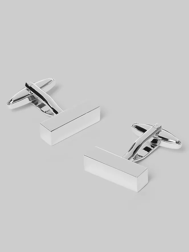 Tie Bars & Cufflinks-Pronto Uomo Rectangle Cufflinks Silver
