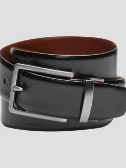 Belts-Joseph Abboud Reversible Leather Belt Black