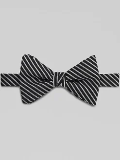 Bow Ties-Egara Ribbed Stripe Pre-Tied Bow Tie Black/White