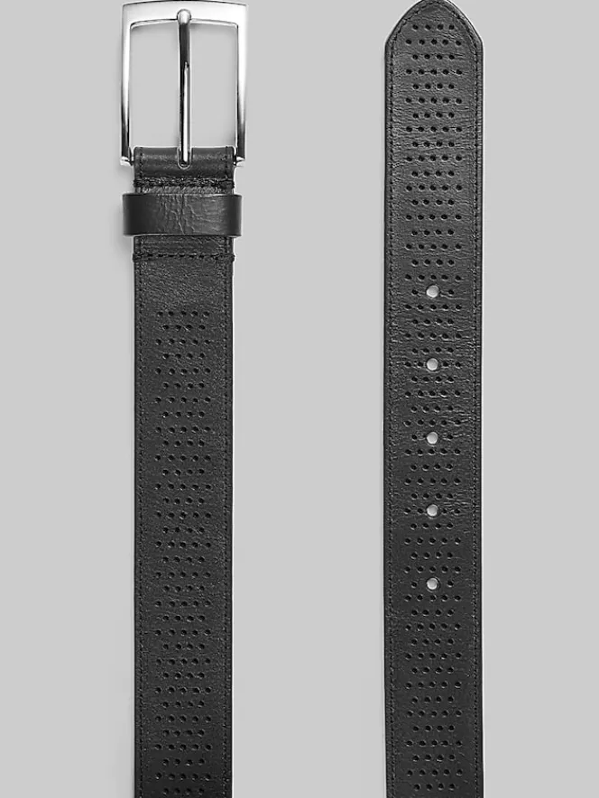 Belts-Joseph Abboud Rolled Edge Perforated Belt Black