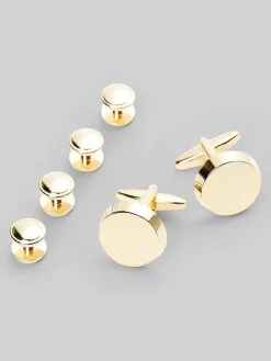 Tie Bars & Cufflinks-Pronto Uomo Round Cufflink and Stud Set Gold