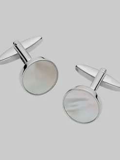 Tie Bars & Cufflinks-Pronto Uomo Round Mother-of-Pearl Cufflinks Silver
