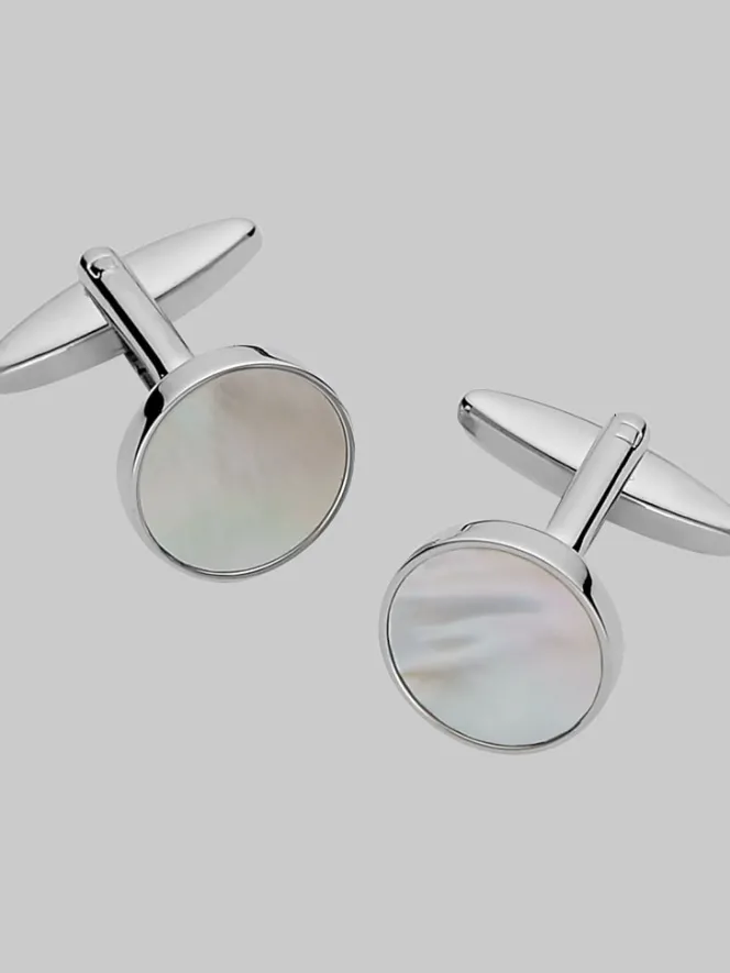 Tie Bars & Cufflinks-Pronto Uomo Round Mother-of-Pearl Cufflinks Silver